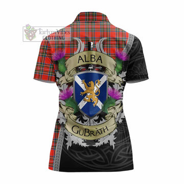 Tartan Vibes Clothing Stewart (Stuart) Tartan Family Crest Women's Polo Shirt Lion Rampant Royal Thistle Shield Celtic Inspired