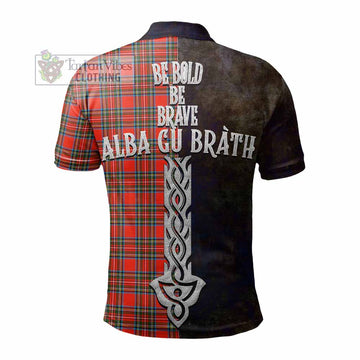 Stewart (Stuart) Tartan Family Crest Polo Shirt Alba Gu Brath Be Brave Lion Ancient Style