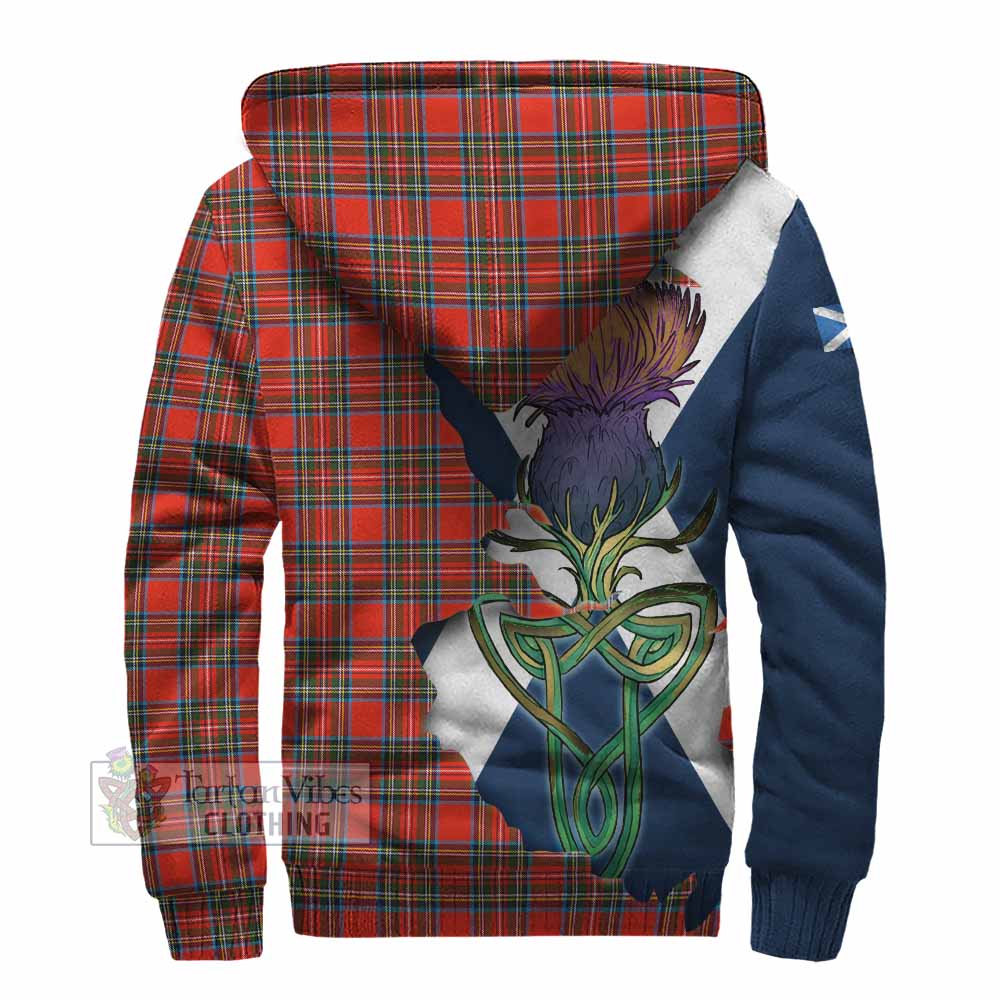 Tartan Vibes Clothing Stewart (Stuart) Tartan Family Crest Sherpa Hoodie Scottish Thistle Celtic Inspired