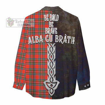 Stewart (Stuart) Tartan Family Crest Women's Casual Shirt Alba Gu Brath Be Brave Lion Ancient Style