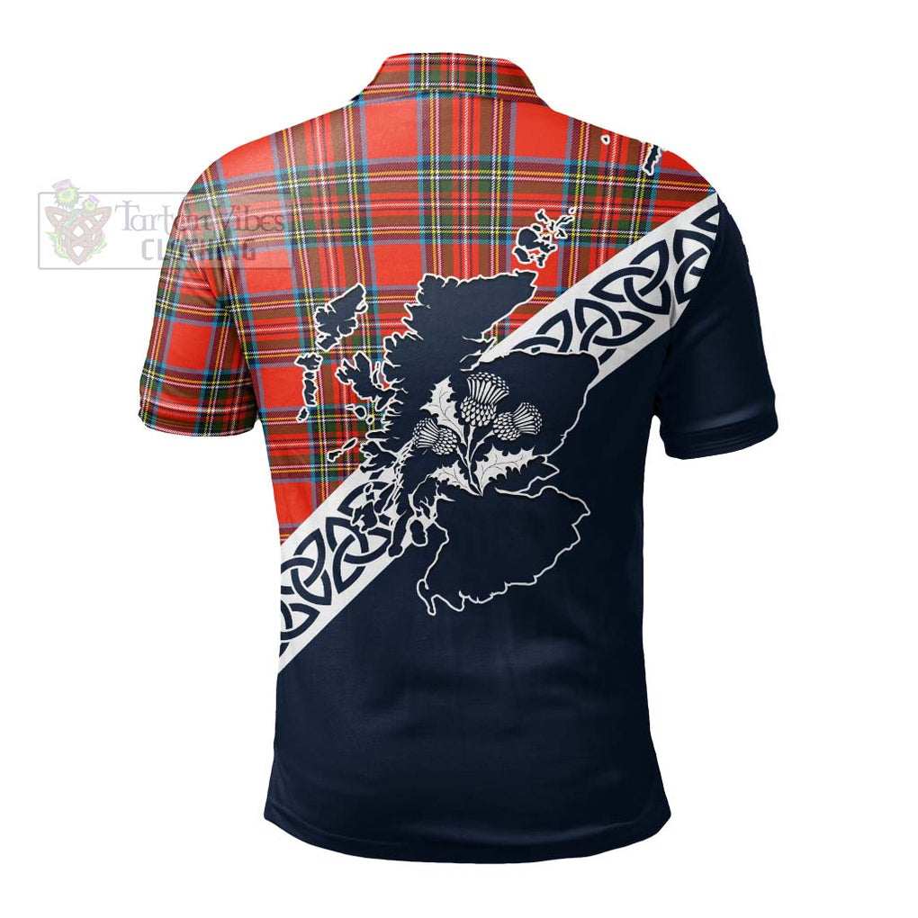 Stewart (Stuart) Tartan Polo Shirt Featuring Thistle and Scotland Map