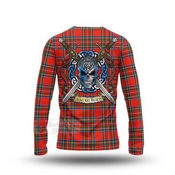Tartan Vibes Clothing Stewart (Stuart) Tartan Long Sleeve T-Shirt with Family Crest Celtic Skull Style