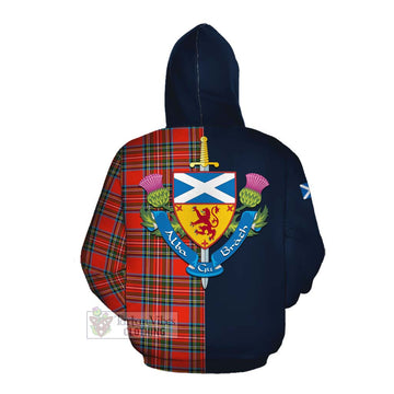 Tartan Vibes Clothing Stewart (Stuart) Tartan Cotton Hoodie Alba with Scottish Lion Royal Arm Half Style