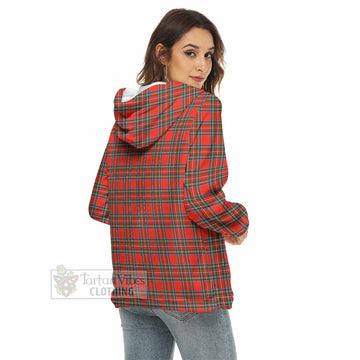 Stewart (Stuart) Tartan Women's Borg Fleece Hoodie with Half Zip with Family Crest