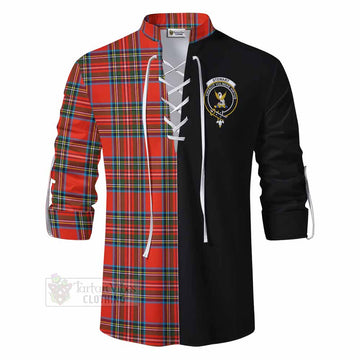 Tartan Vibes Clothing Stewart (Stuart) Tartan Ghillie Kilt Shirt with Family Crest and Half Of Me Style
