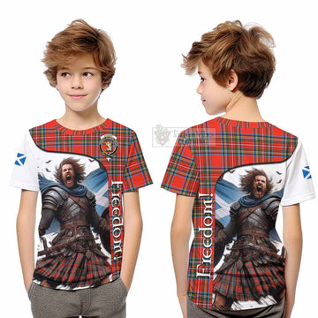 Tartan Vibes Clothing Stewart (Stuart) Crest Tartan Kid T-Shirt Inspired by the Freedom of Scottish Warrior