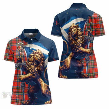 Tartan Vibes Clothing Stewart (Stuart) Tartan Family Crest Women's Polo Shirt with Scottish Majestic Lion
