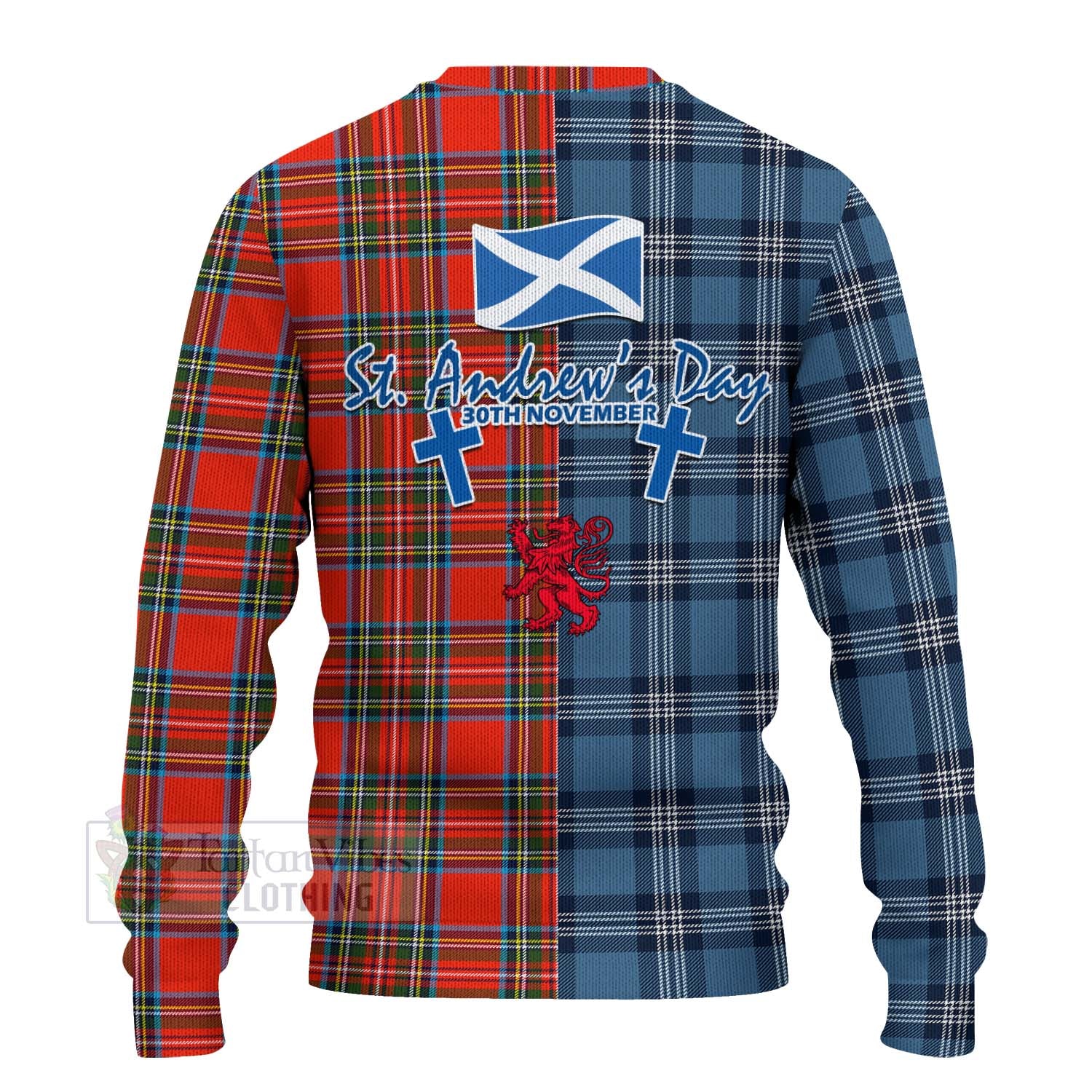 Tartan Vibes Clothing Stewart (Stuart) Tartan Knitted Sweater Happy St. Andrew's Day Half Tartan Style