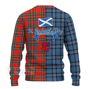 Stewart (Stuart) Tartan Knitted Sweater Happy St. Andrew's Day Half Tartan Style