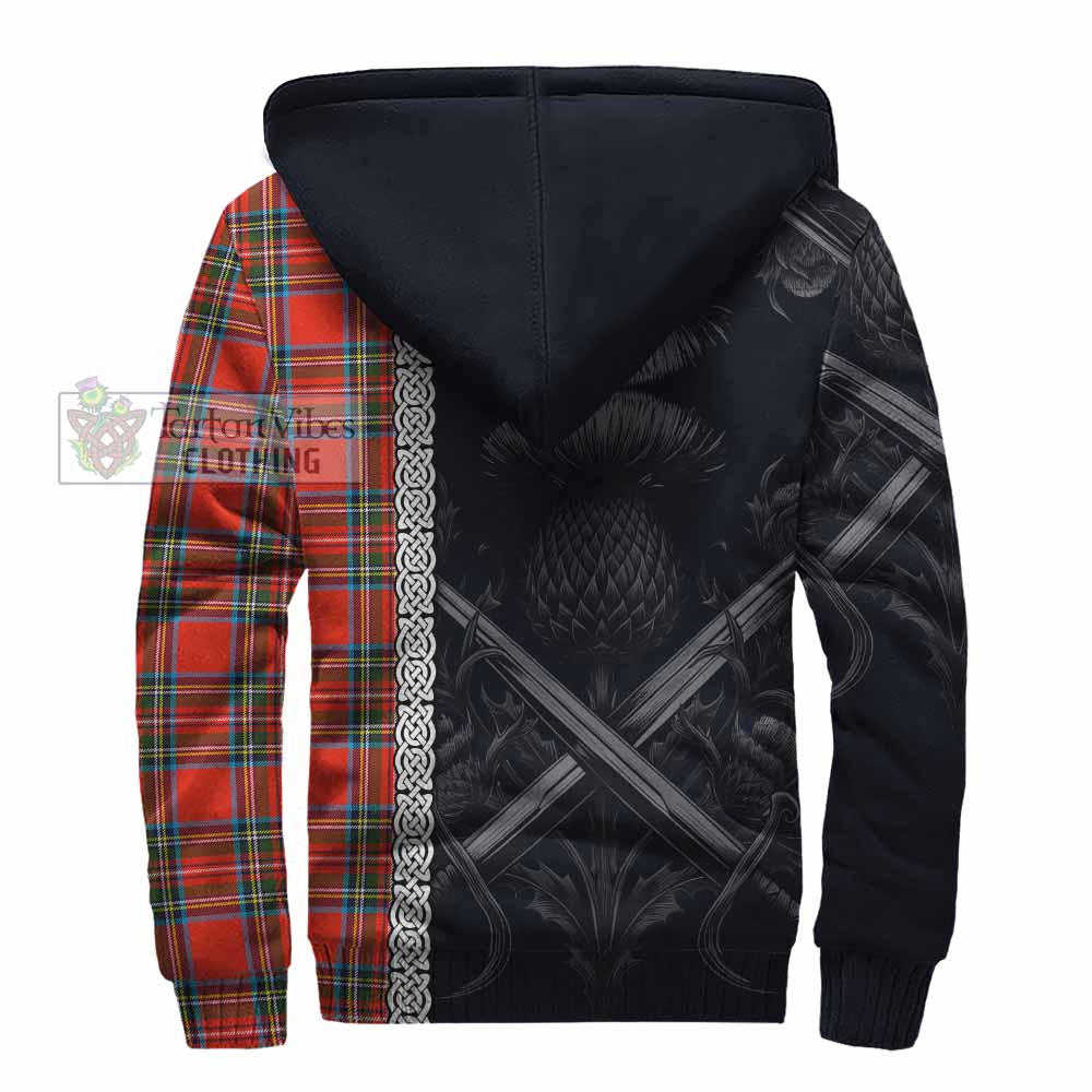 Tartan Vibes Clothing Stewart (Stuart) Tartan Sherpa Hoodie with Family Crest Cross Sword Thistle Celtic Vibes