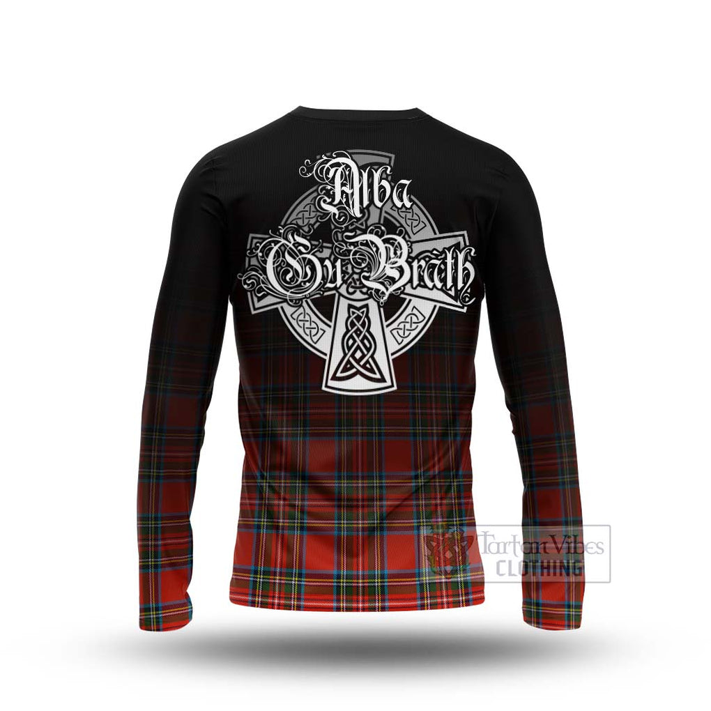 Tartan Vibes Clothing Stewart (Stuart) Tartan Long Sleeve T-Shirt Featuring Alba Gu Brath Family Crest Celtic Inspired