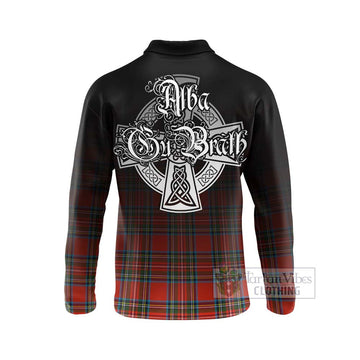 Tartan Vibes Clothing Stewart (Stuart) Tartan Long Sleeve Polo Shirt Featuring Alba Gu Brath Family Crest Celtic Inspired