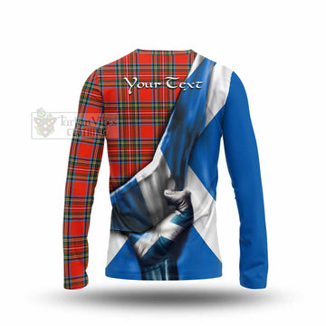 Tartan Vibes Clothing Stewart (Stuart) Tartan Long Sleeve T-Shirt with Family Crest Scotland Patriotic Style