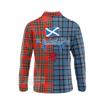 Tartan Vibes Clothing Stewart (Stuart) Tartan Long Sleeve Polo Shirt Happy St. Andrew's Day Half Tartan Style