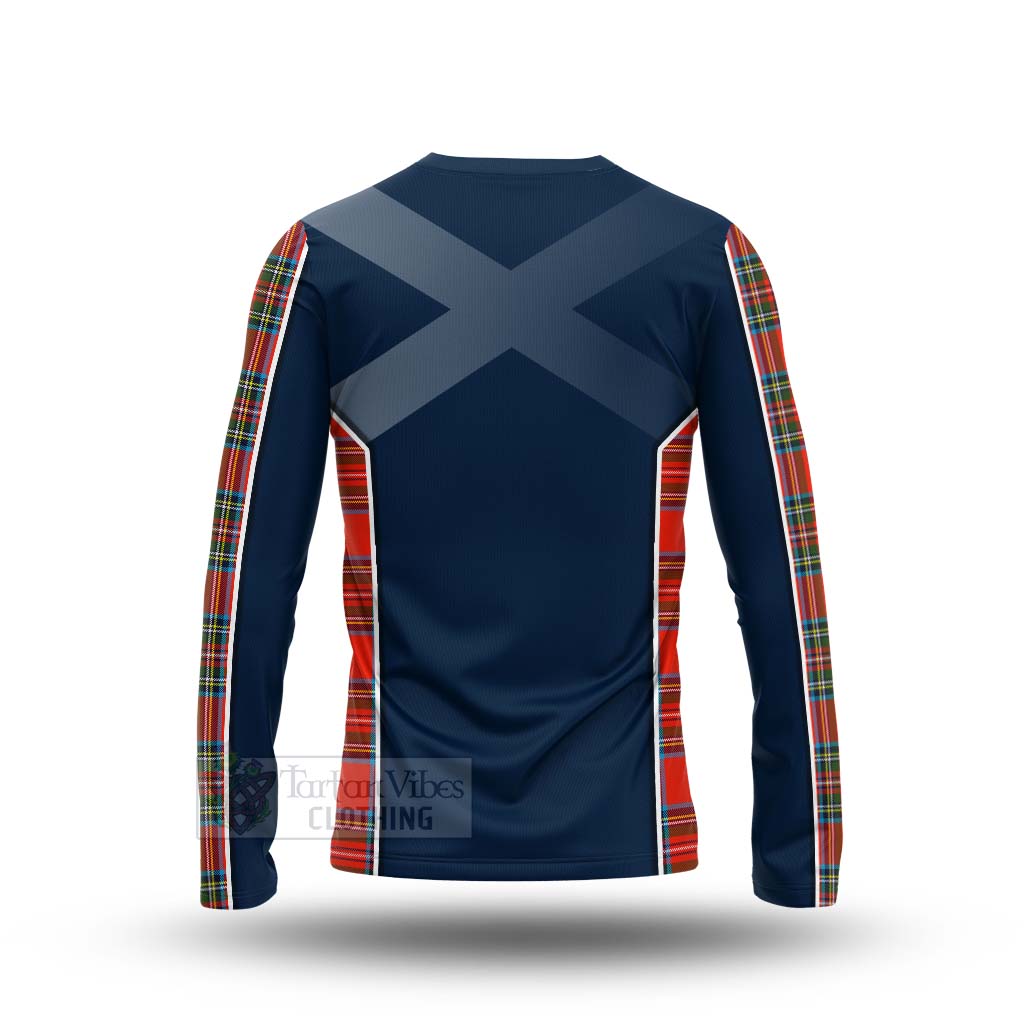 Tartan Vibes Clothing Stewart (Stuart) Tartan Long Sleeve T-Shirt with Family Crest and Scottish Thistle Vibes Sport Style