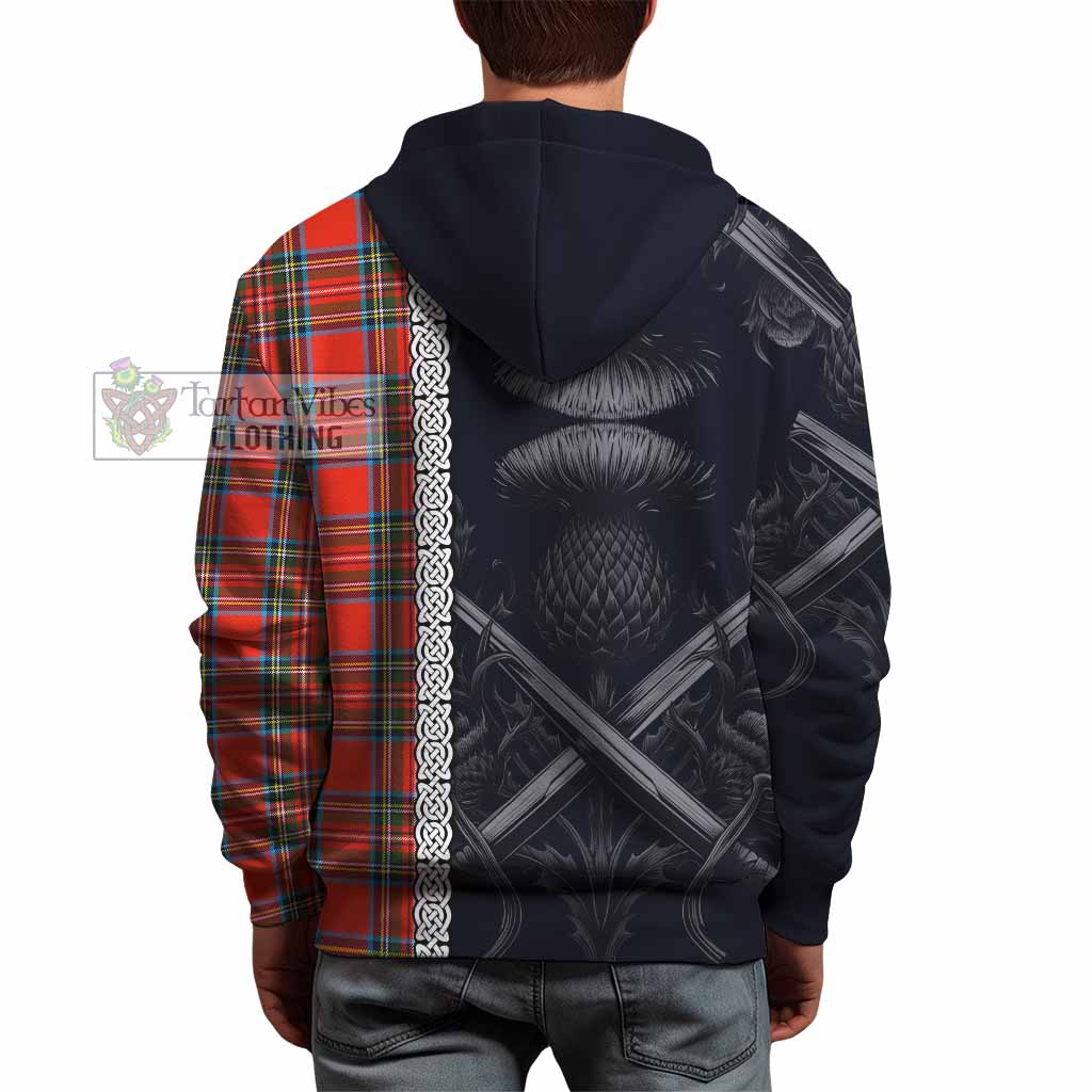 Tartan Vibes Clothing Stewart (Stuart) Tartan Hoodie with Family Crest Cross Sword Thistle Celtic Vibes