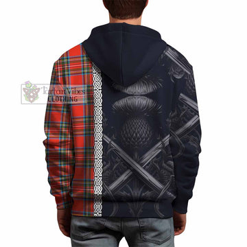 Tartan Vibes Clothing Stewart (Stuart) Tartan Hoodie with Family Crest Cross Sword Thistle Celtic Vibes