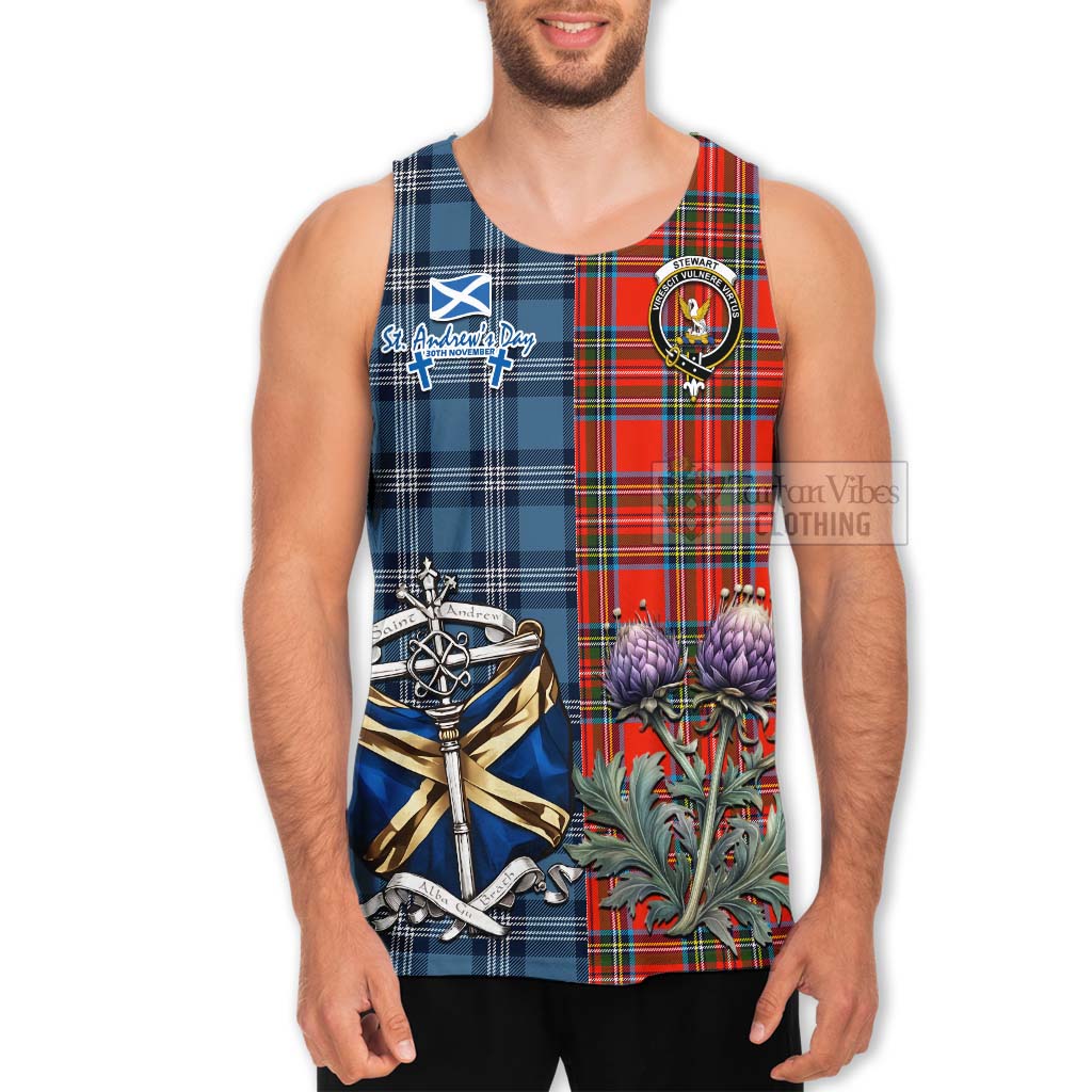Tartan Vibes Clothing Stewart (Stuart) Tartan Men's Tank Top Happy St. Andrew's Day Half Tartan Style