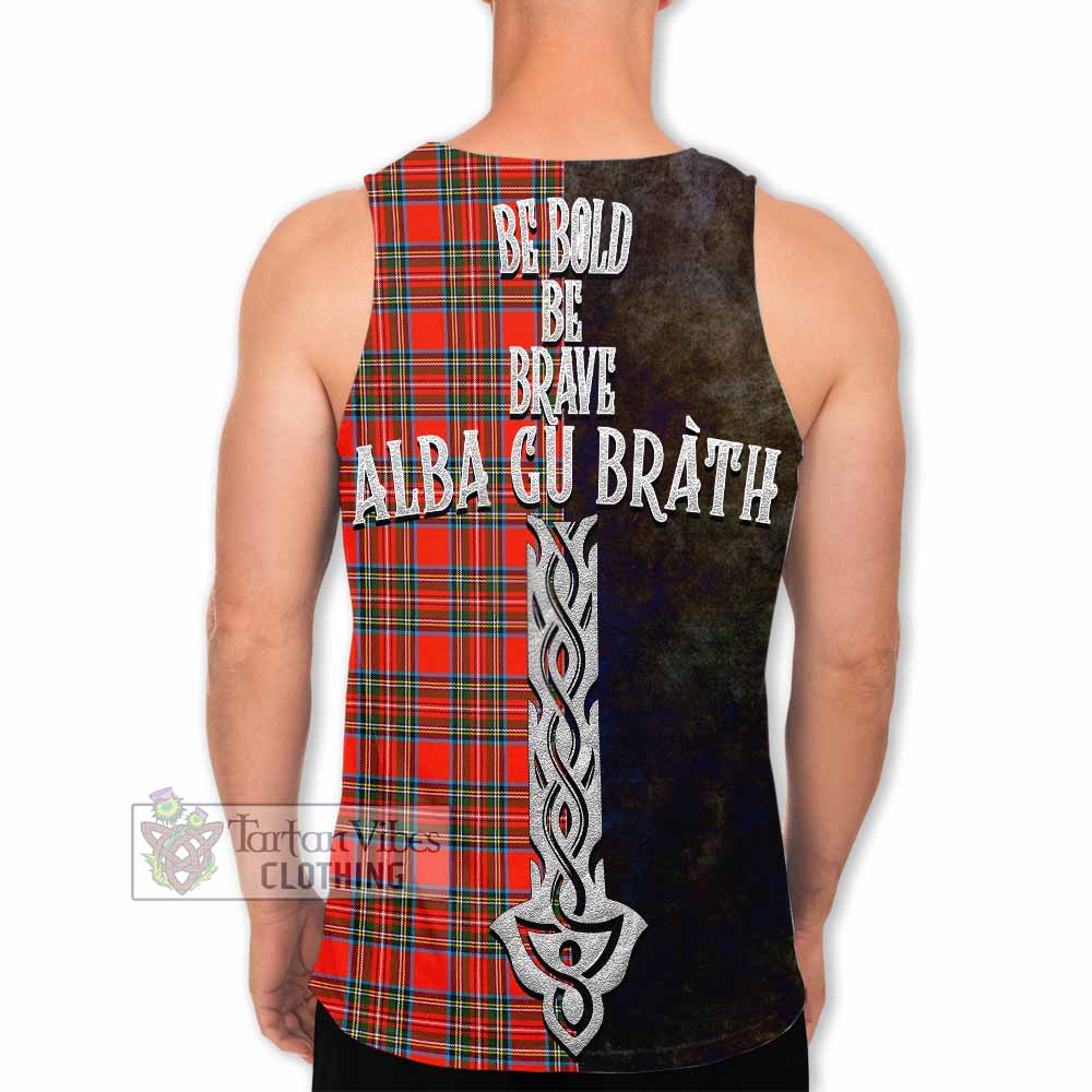 Tartan Vibes Clothing Stewart (Stuart) Tartan Family Crest Men's Tank Top Alba Gu Brath Be Brave Lion Ancient Style