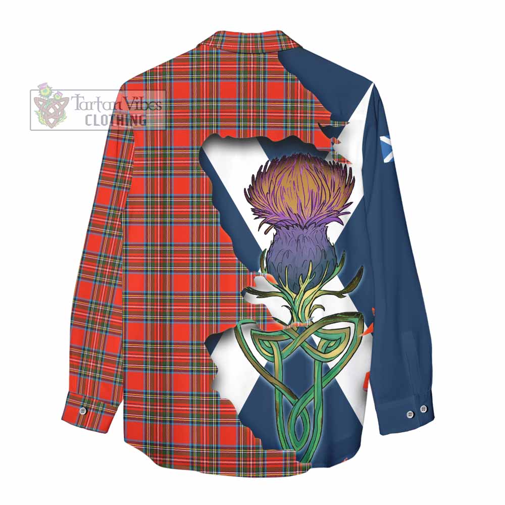 Tartan Vibes Clothing Stewart (Stuart) Tartan Family Crest Women's Casual Shirt Scottish Thistle Celtic Inspired