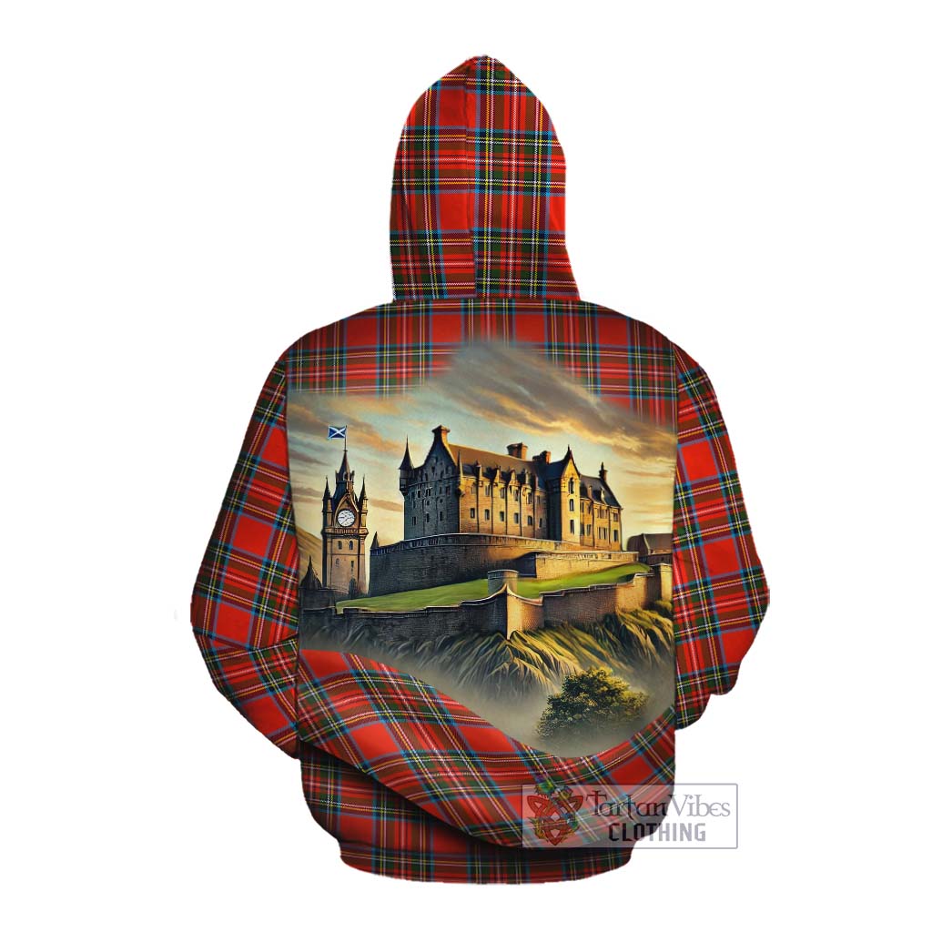 Tartan Vibes Clothing Stewart (Stuart) Tartan Family Crest Cotton Hoodie with Scottish Ancient Castle Style