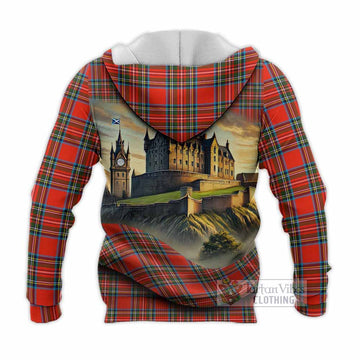 Tartan Vibes Clothing Stewart (Stuart) Tartan Family Crest Knitted Hoodie with Scottish Ancient Castle Style