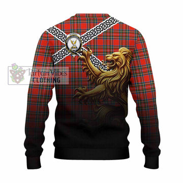 Stewart (Stuart) Crest Tartan Knitted Sweater with Golden Lion Emblem Celtic Style
