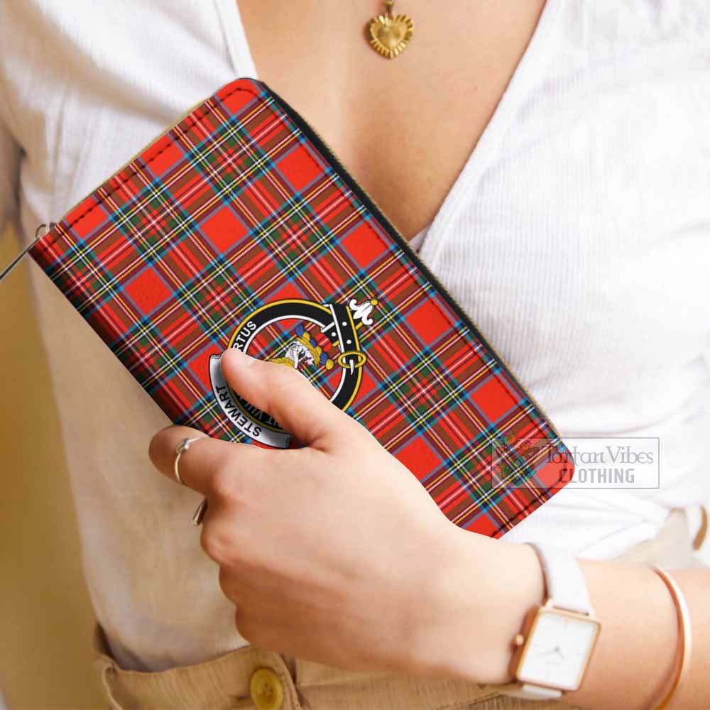 Tartan Vibes Clothing Stewart (Stuart) Tartan Women's Leather Wallet with Family Crest