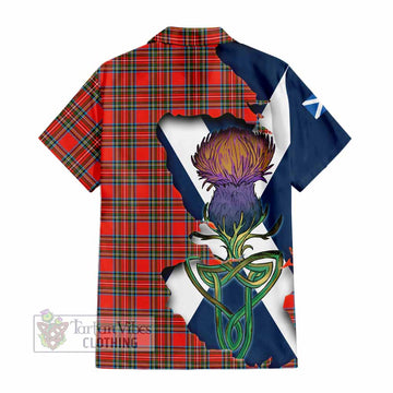 Tartan Vibes Clothing Stewart (Stuart) Tartan Family Crest Short Sleeve Button Shirt Scottish Thistle Celtic Inspired