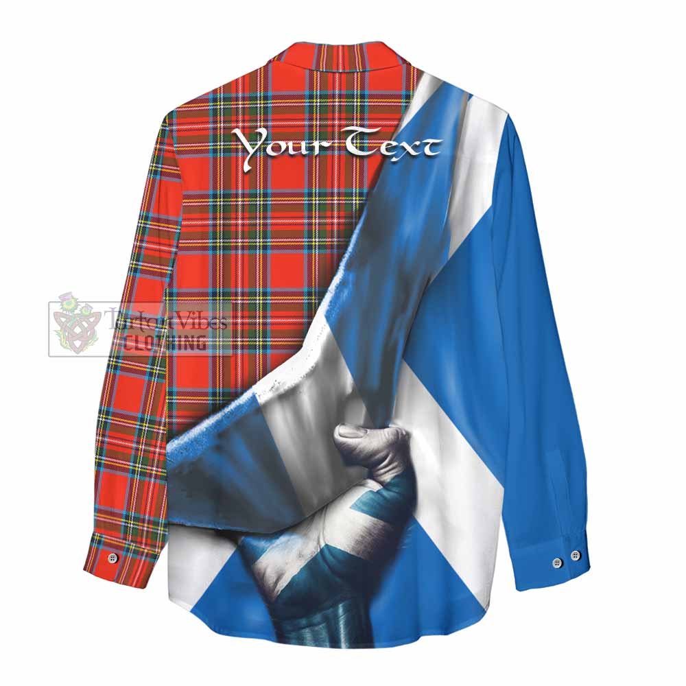 Tartan Vibes Clothing Stewart (Stuart) Tartan Women's Casual Shirt with Family Crest Scotland Patriotic Style