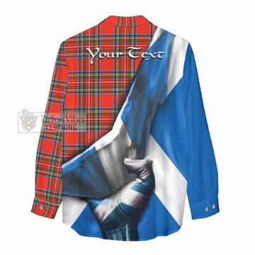 Tartan Vibes Clothing Stewart (Stuart) Tartan Women's Casual Shirt with Family Crest Scotland Patriotic Style
