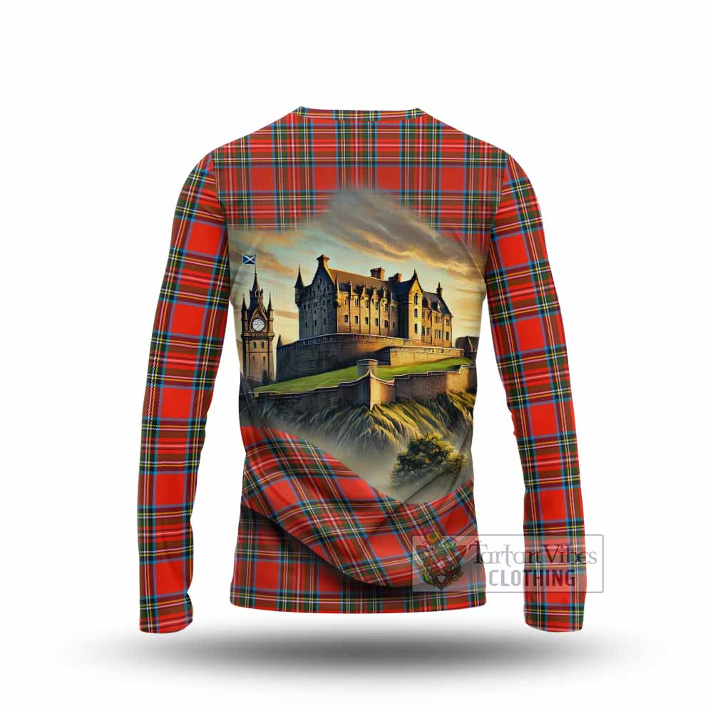 Tartan Vibes Clothing Stewart (Stuart) Tartan Family Crest Long Sleeve T-Shirt with Scottish Ancient Castle Style