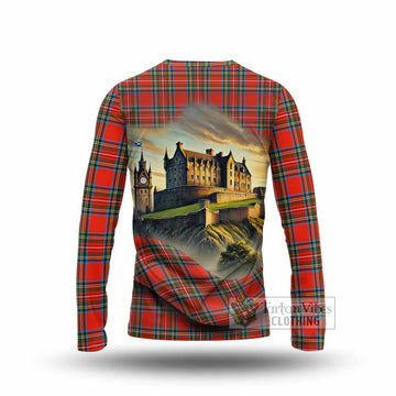 Tartan Vibes Clothing Stewart (Stuart) Tartan Family Crest Long Sleeve T-Shirt with Scottish Ancient Castle Style
