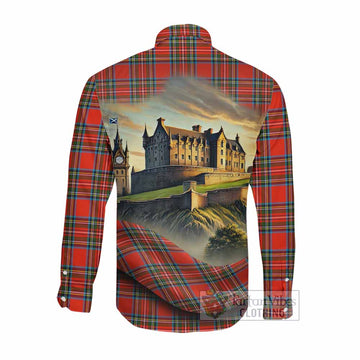 Stewart (Stuart) Tartan Family Crest Long Sleeve Button Shirt with Scottish Ancient Castle Style