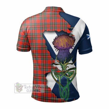 Stewart (Stuart) Tartan Family Crest Polo Shirt Scottish Thistle Celtic Inspired