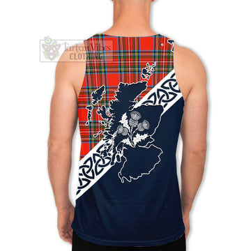 Stewart (Stuart) Tartan Men's Tank Top Featuring Thistle and Scotland Map