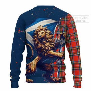 Stewart (Stuart) Tartan Family Crest Knitted Sweater with Scottish Majestic Lion