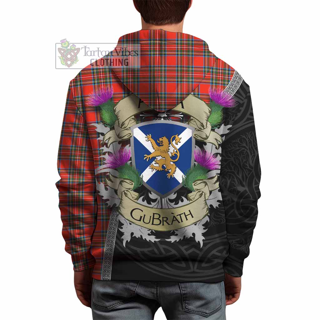 Tartan Vibes Clothing Stewart (Stuart) Tartan Family Crest Hoodie Lion Rampant Royal Thistle Shield Celtic Inspired