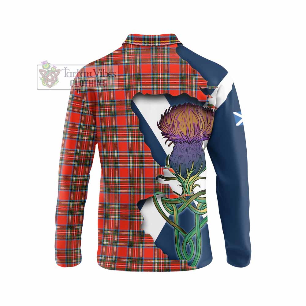 Tartan Vibes Clothing Stewart (Stuart) Tartan Family Crest Long Sleeve Polo Shirt Scottish Thistle Celtic Inspired