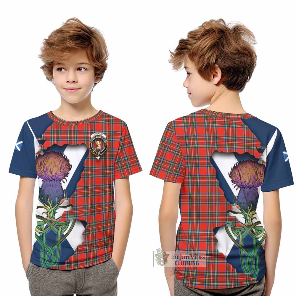 Tartan Vibes Clothing Stewart (Stuart) Tartan Family Crest Kid T-Shirt Scottish Thistle Celtic Inspired