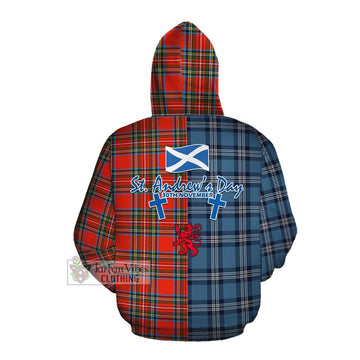 Tartan Vibes Clothing Stewart (Stuart) Tartan Cotton Hoodie Happy St. Andrew's Day Half Tartan Style