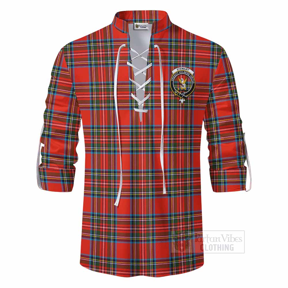Tartan Vibes Clothing Stewart (Stuart) Tartan Ghillie Kilt Shirt with Family Crest DNA In Me Style