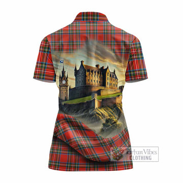 Tartan Vibes Clothing Stewart (Stuart) Tartan Family Crest Women's Polo Shirt with Scottish Ancient Castle Stype