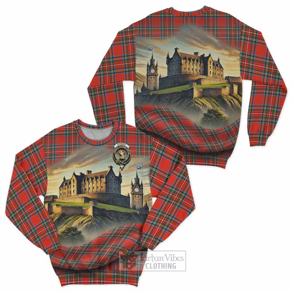 Tartan Vibes Clothing Stewart (Stuart) Tartan Family Crest Sweatshirt with Scottish Ancient Castle Style