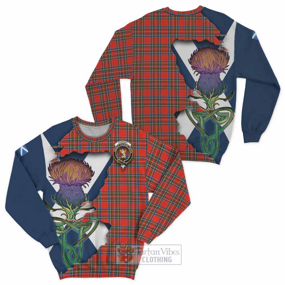 Tartan Vibes Clothing Stewart (Stuart) Tartan Family Crest Sweatshirt Scottish Thistle Celtic Inspired