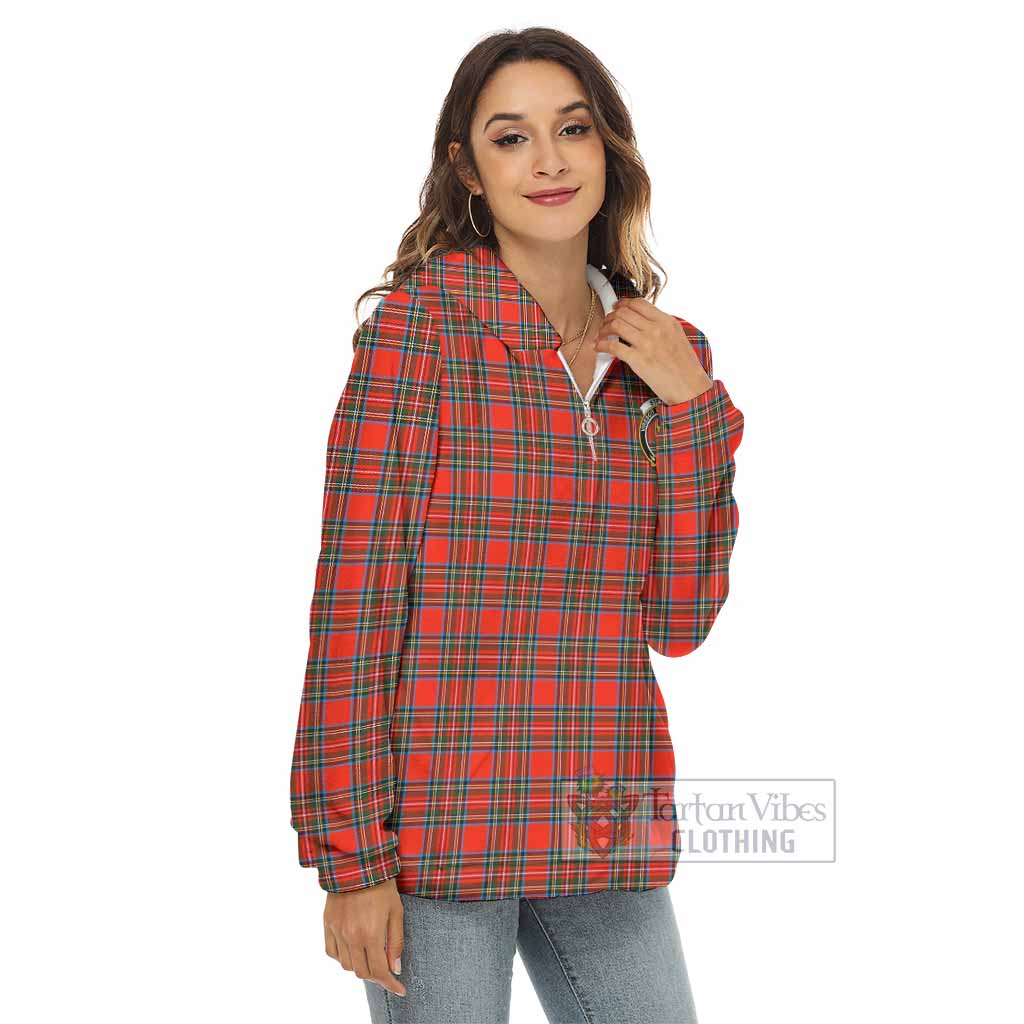 Tartan Vibes Clothing Stewart (Stuart) Tartan Crest Women's Borg  Half Zip Fleece Hoodie