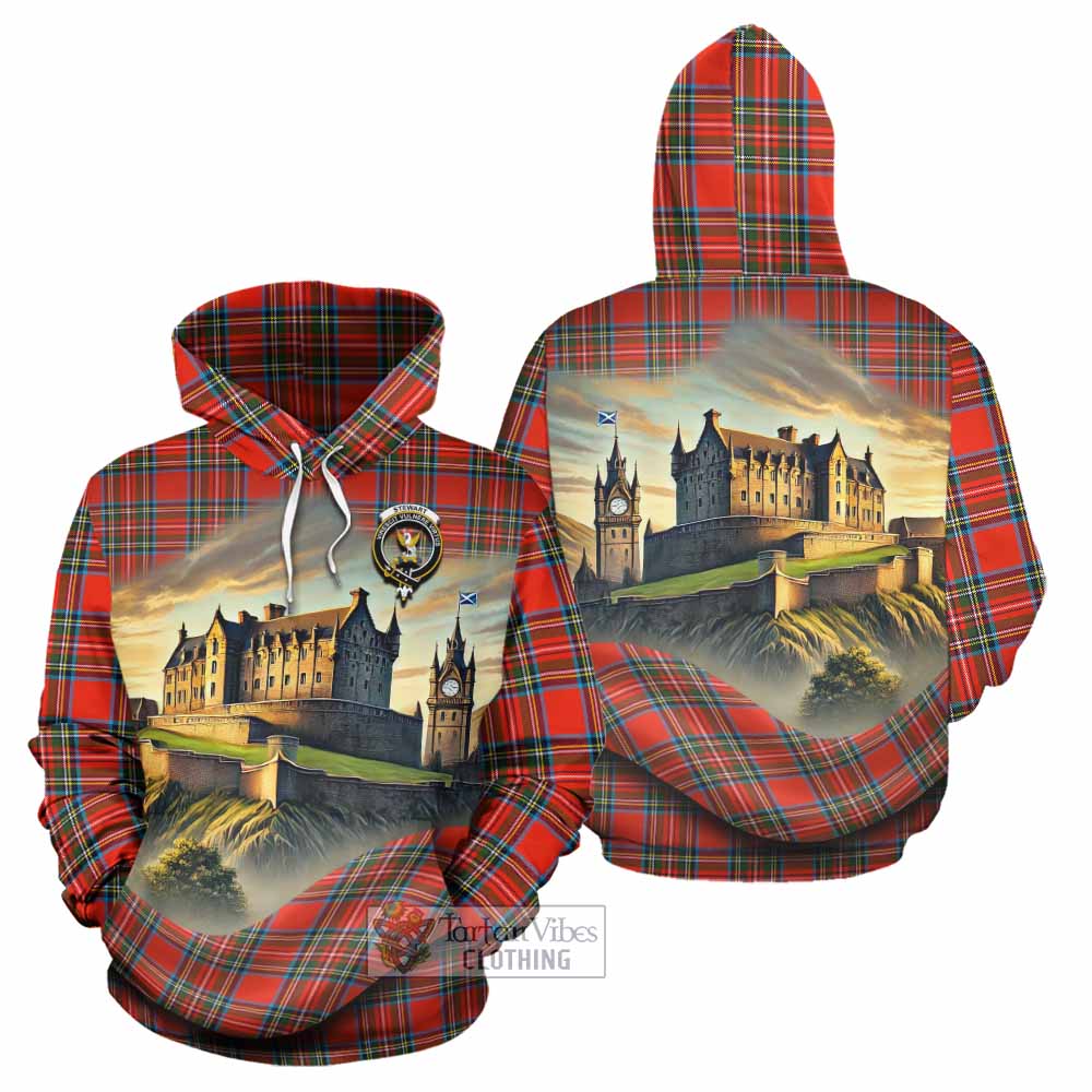 Tartan Vibes Clothing Stewart (Stuart) Tartan Family Crest Hoodie with Scottish Ancient Castle Style