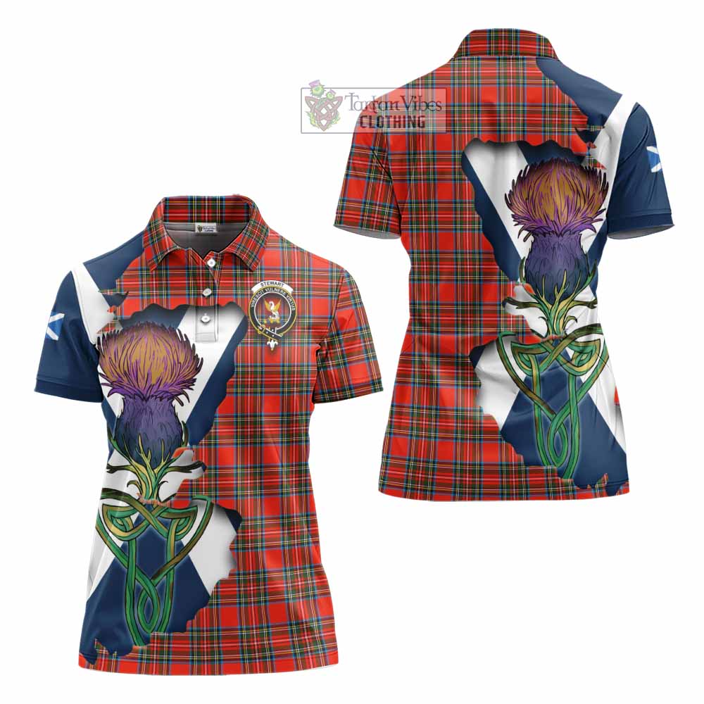 Tartan Vibes Clothing Stewart (Stuart) Tartan Family Crest Women's Polo Shirt Scottish Thistle Celtic Inspired