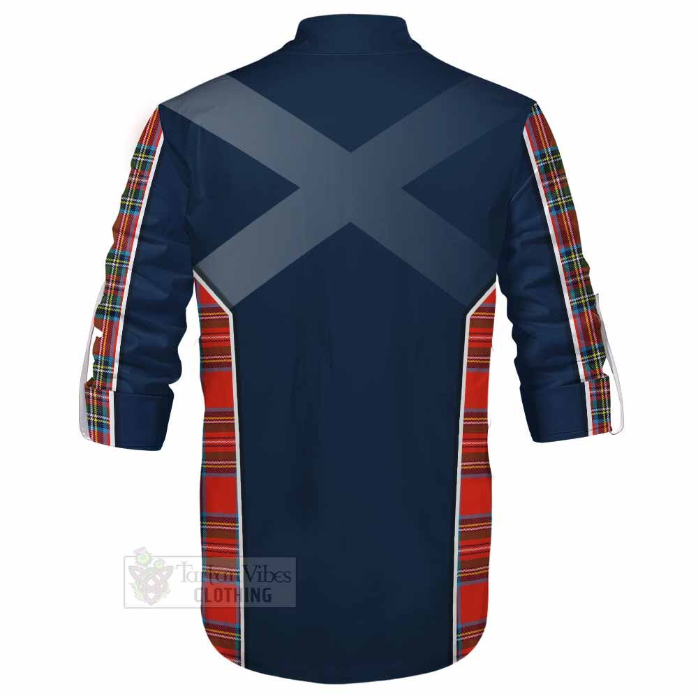 Tartan Vibes Clothing Stewart (Stuart) Tartan Ghillie Kilt Shirt with Family Crest and Lion Rampant Vibes Sport Style