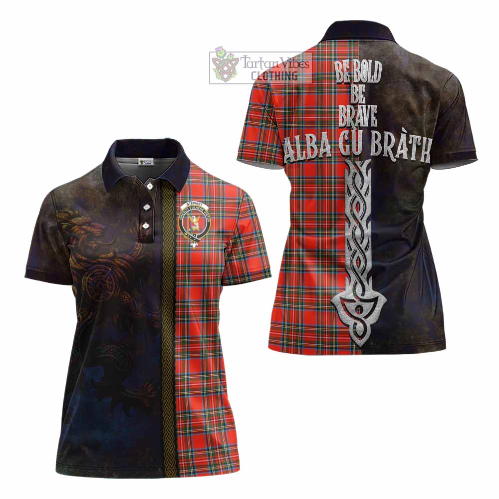 Tartan Vibes Clothing Stewart (Stuart) Tartan Family Crest Women's Polo Shirt Alba Gu Brath Be Brave Lion Ancient Style